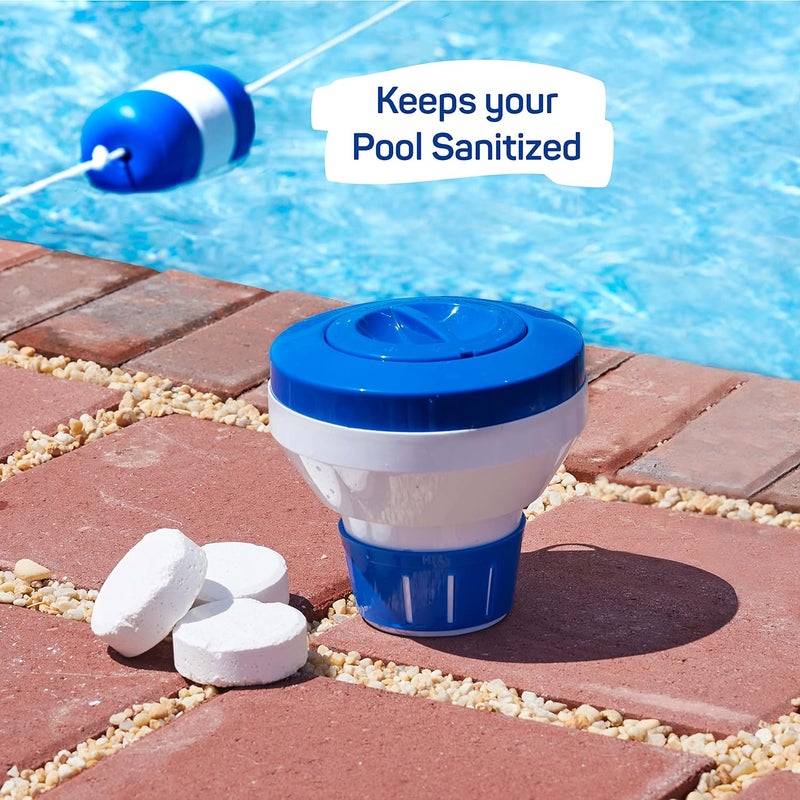 SEWANTA Premium Floating Chlorine Dispenser for Pools Fits 1-3" Tablets - Pool Chlorine Floater with Adjustable Flow Vents Balanced Chemical Dispenser [4 Tablet Cap] 7.5" Diameter, Extra Strong Construction - Image 2